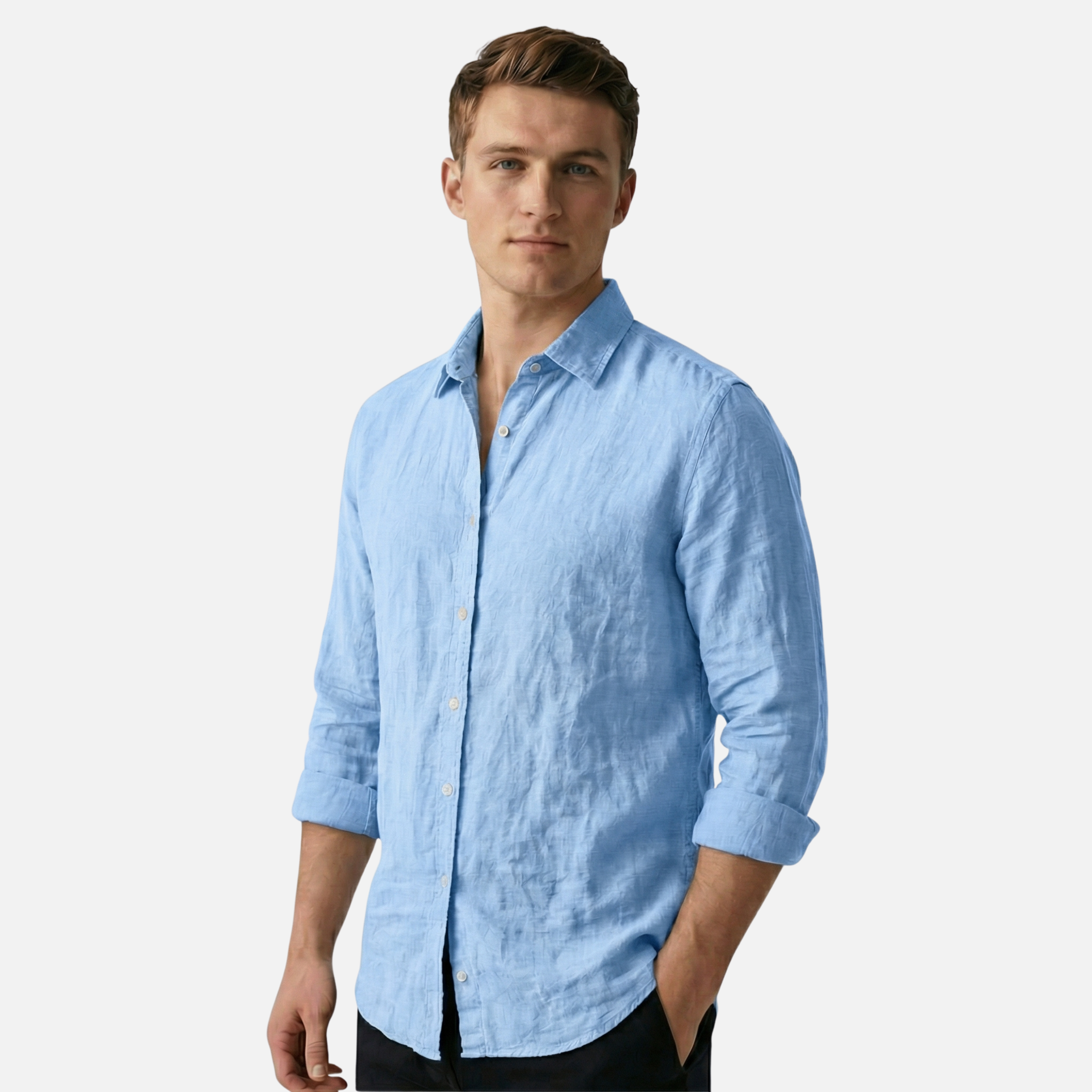 Men’s Relaxed Fit Linen Shirt with Long Sleeves