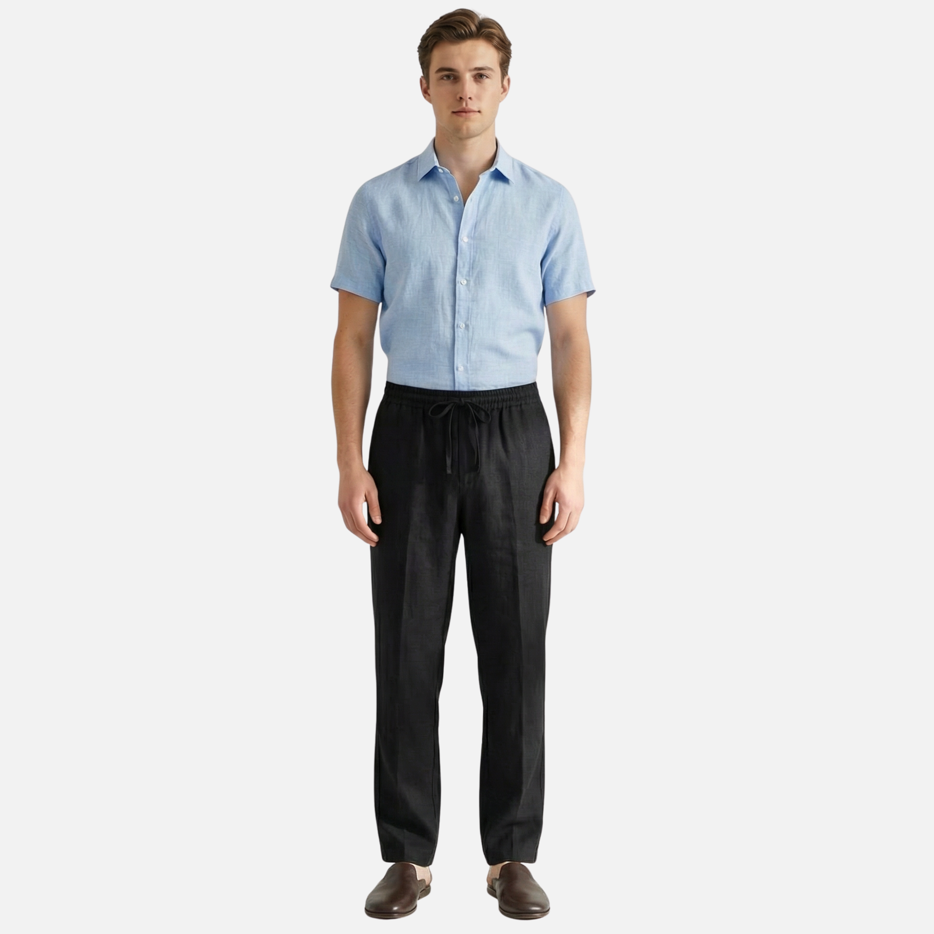 Men’s Relaxed Fit Linen Trousers with Drawstring Waist