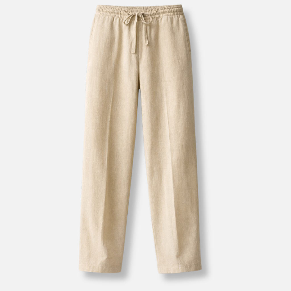 Men’s Relaxed Fit Linen Trousers with Drawstring Waist