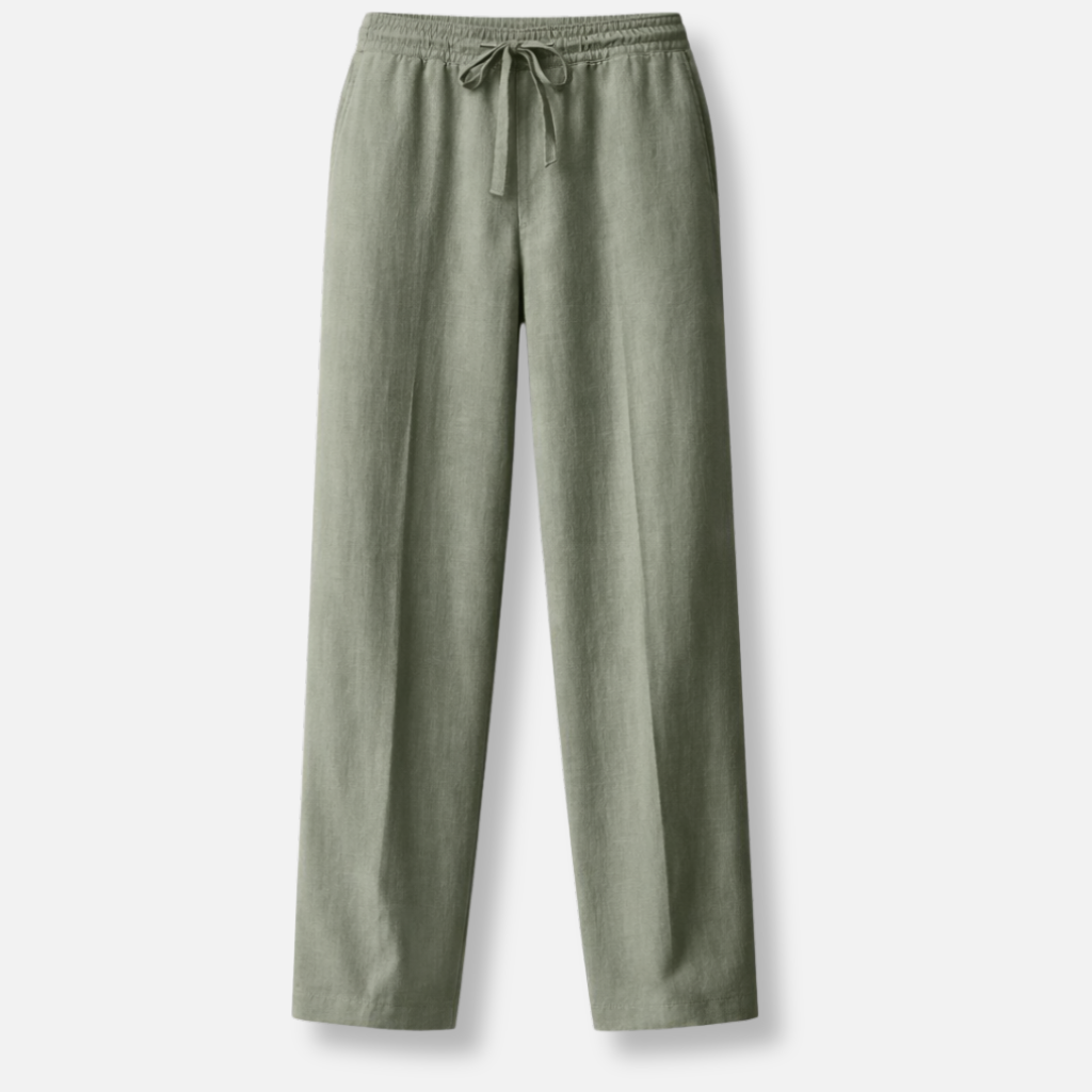 Men’s Relaxed Fit Linen Trousers with Drawstring Waist
