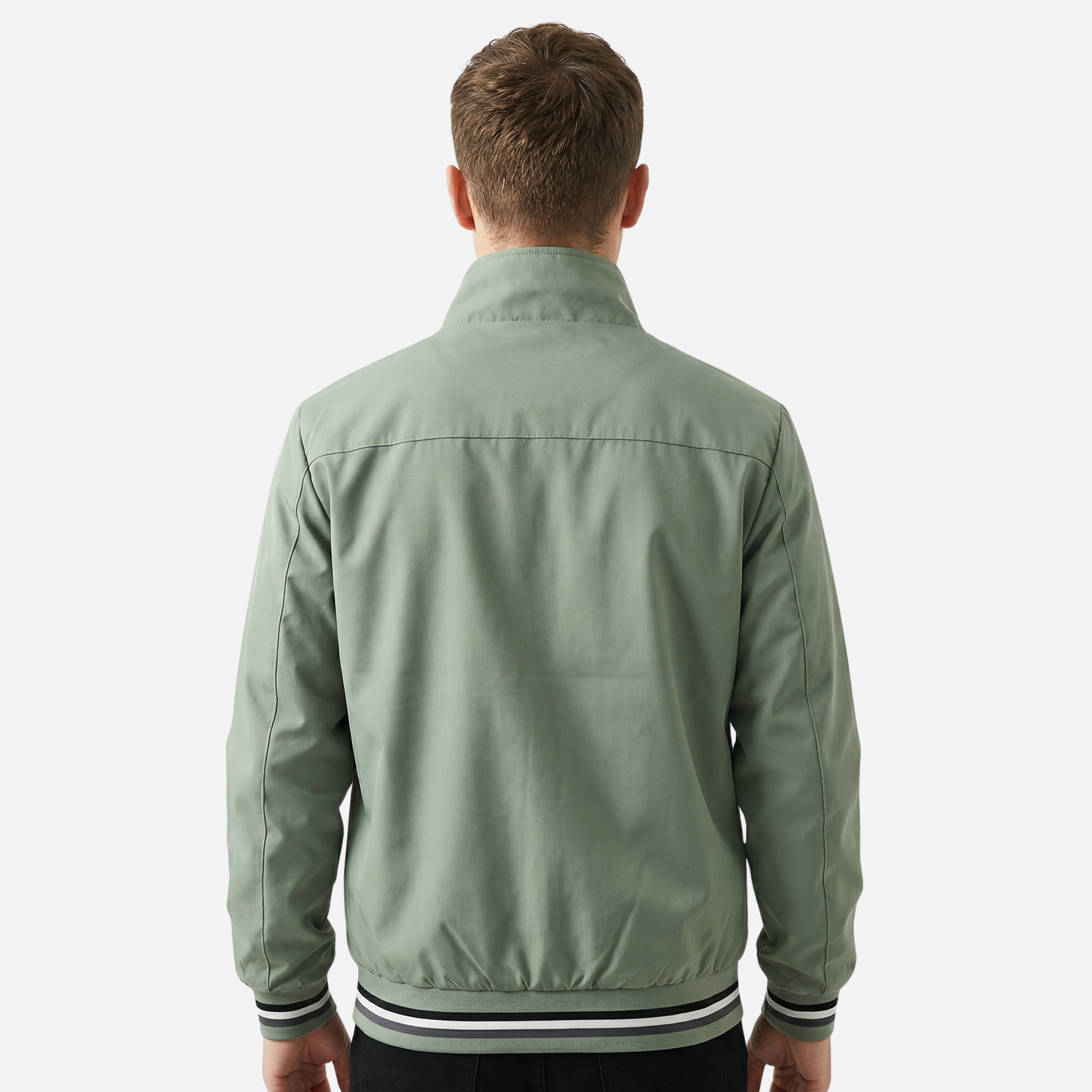 Ribbed-Trim Bomber Jacket with Stand Collar for Men