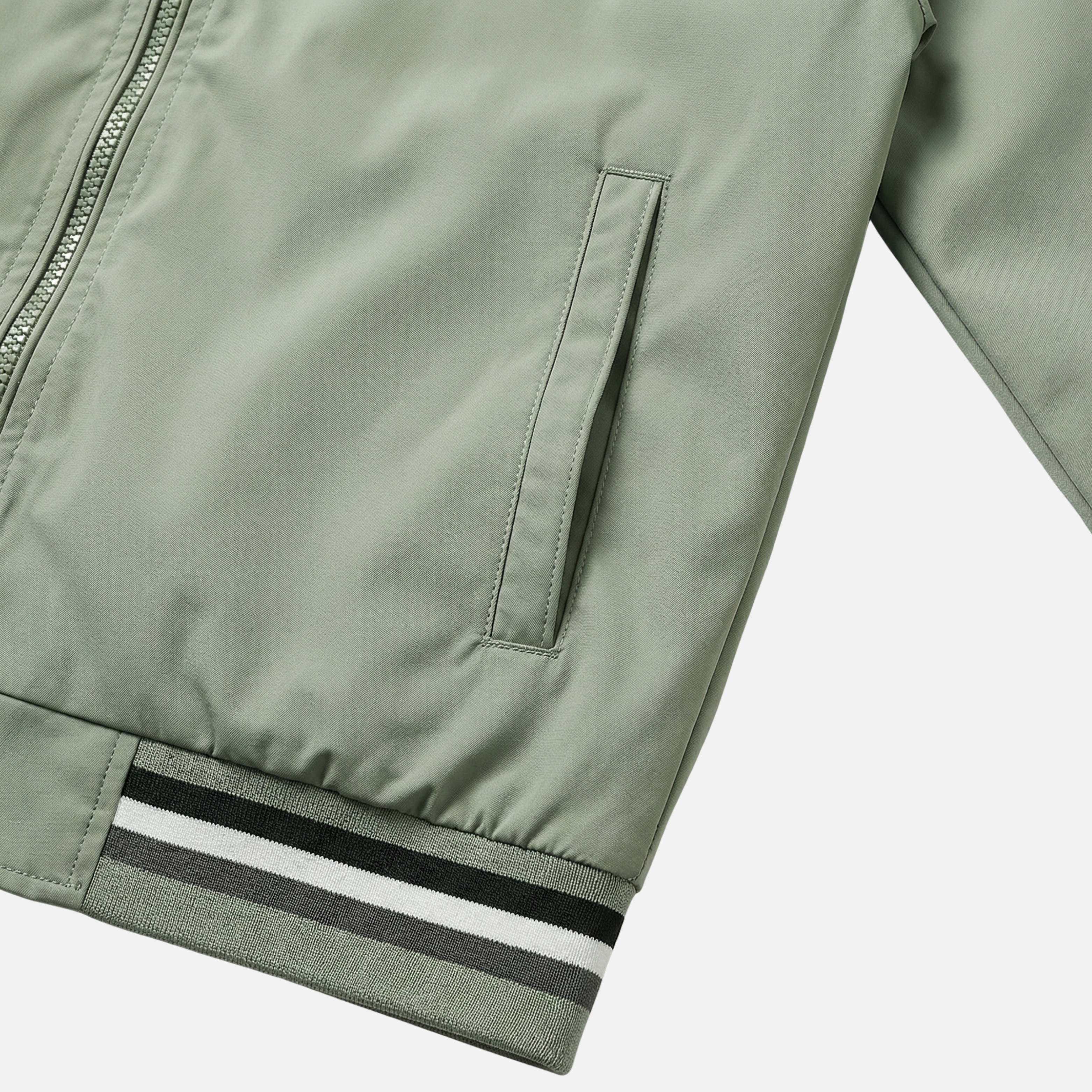 Ribbed-Trim Bomber Jacket with Stand Collar for Men