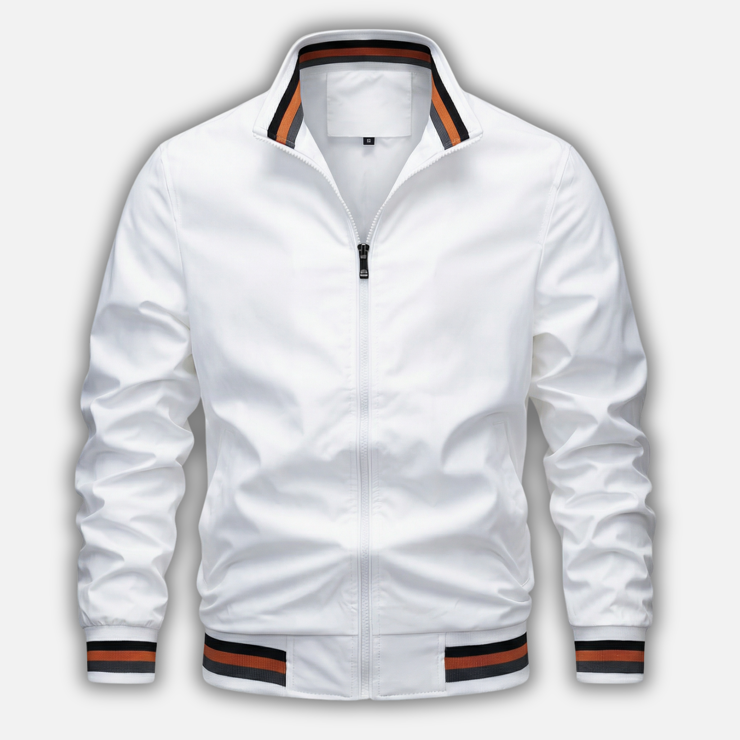 Ribbed-Trim Bomber Jacket with Stand Collar for Men