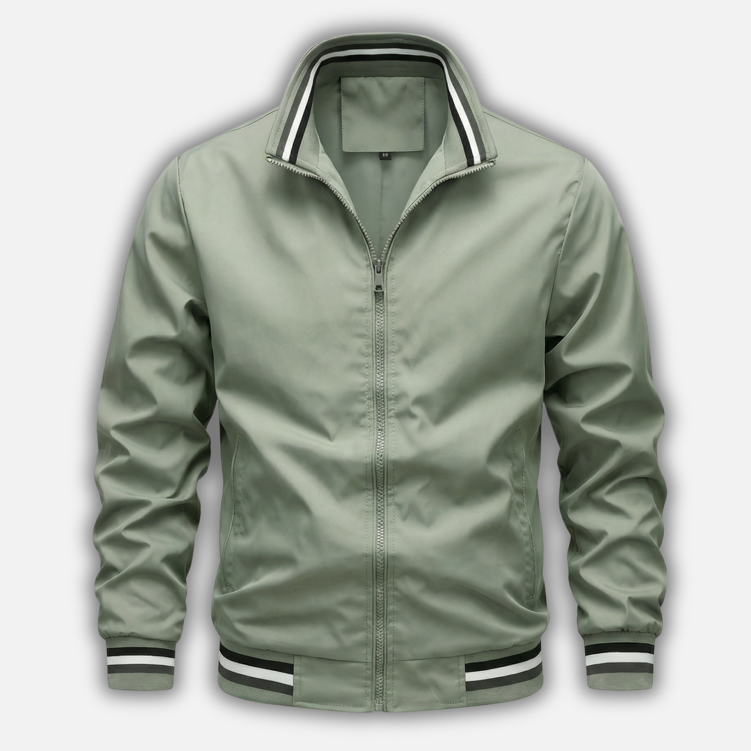 Ribbed-Trim Bomber Jacket with Stand Collar for Men