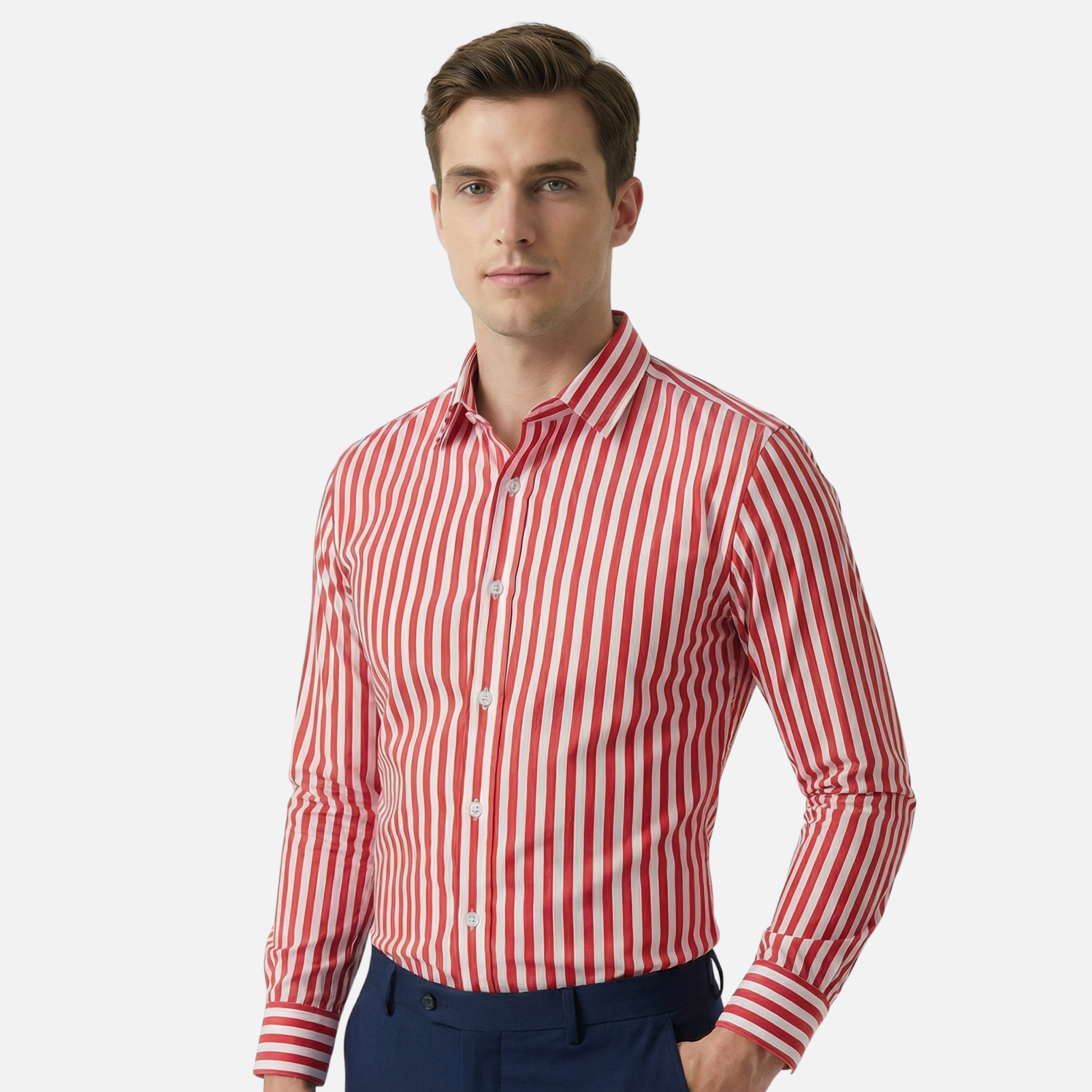Striped Long-Sleeve Button-Up Shirt for Men