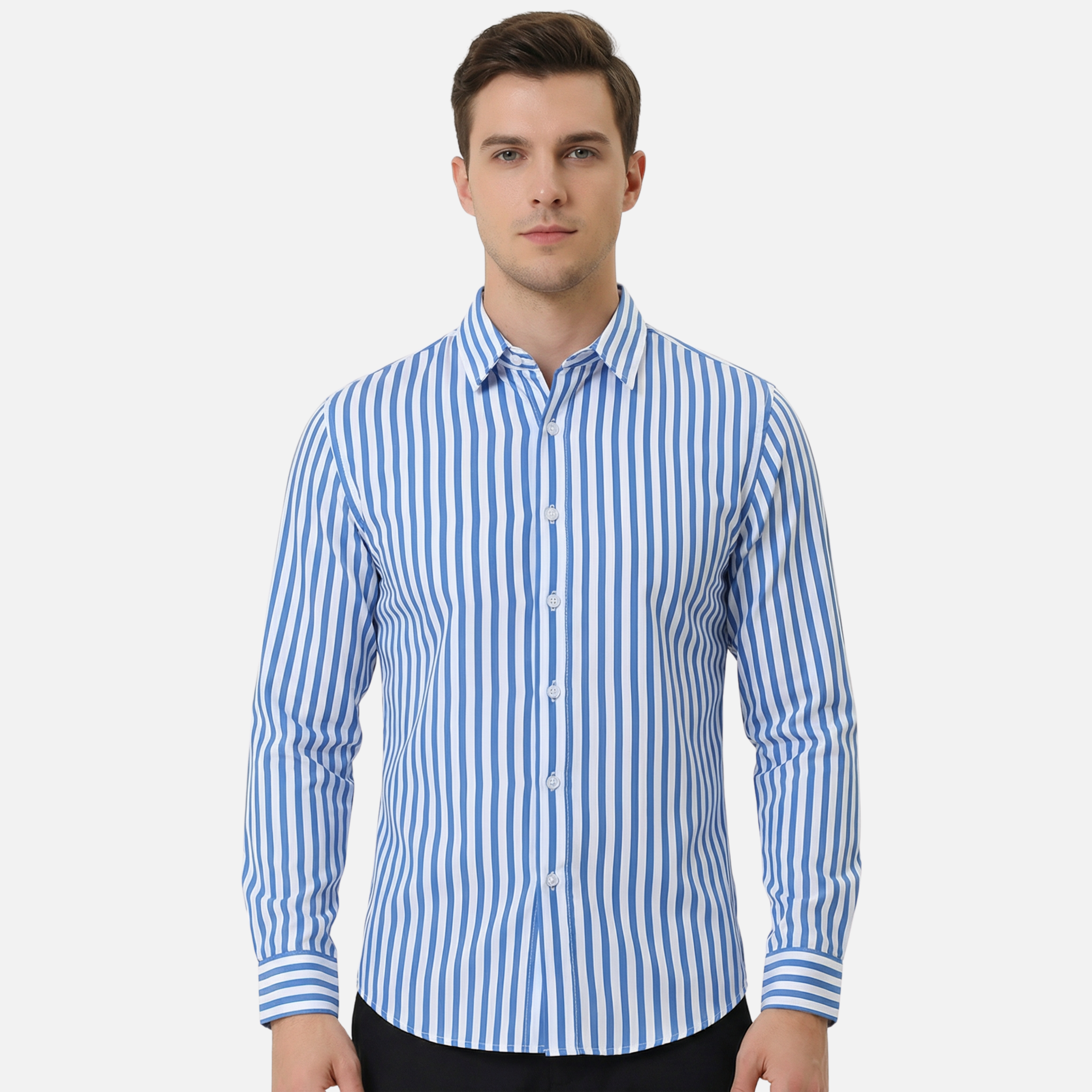 Striped Long-Sleeve Button-Up Shirt for Men