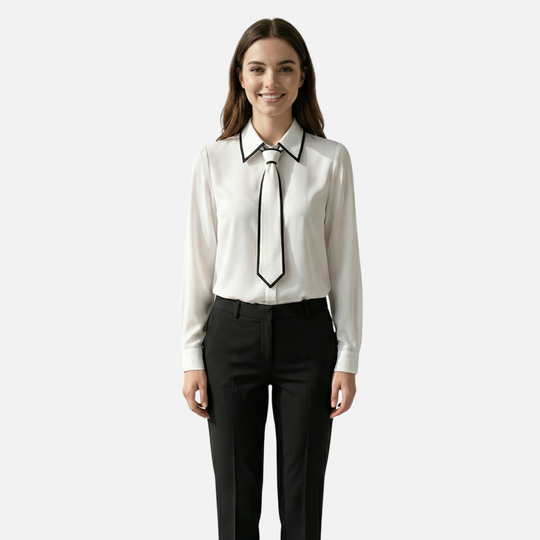 Women’s Contrast-Trim Blouse with Detachable Tie