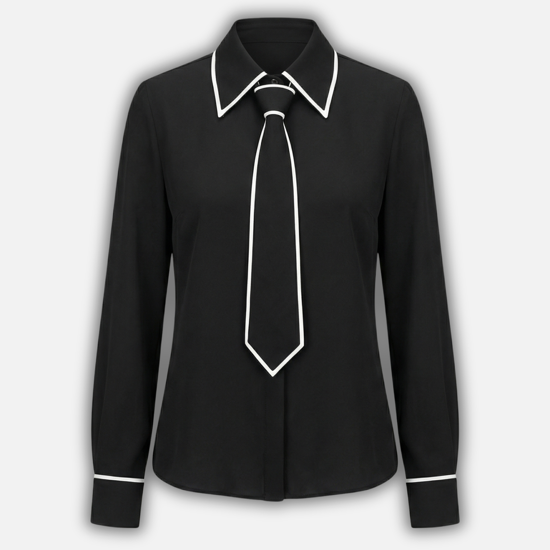 Women’s Contrast-Trim Blouse with Detachable Tie