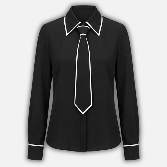 Women’s Contrast-Trim Blouse with Detachable Tie