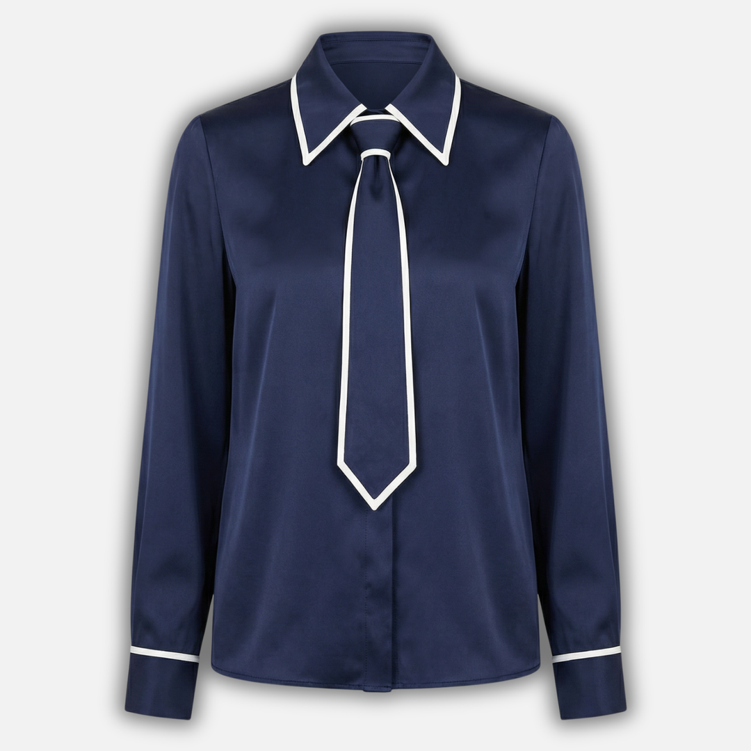 Women’s Contrast-Trim Blouse with Detachable Tie