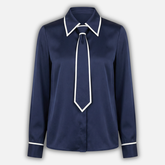 Women’s Contrast-Trim Blouse with Detachable Tie