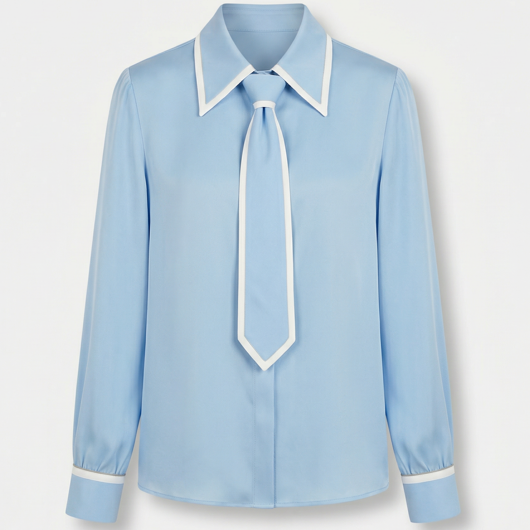 Women’s Contrast-Trim Blouse with Detachable Tie