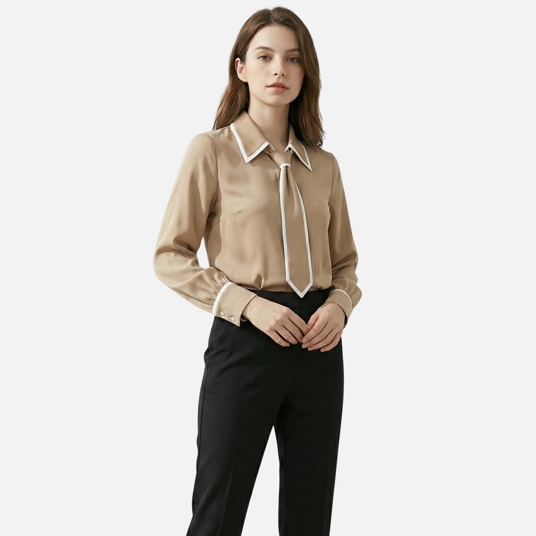 Women’s Contrast-Trim Blouse with Detachable Tie