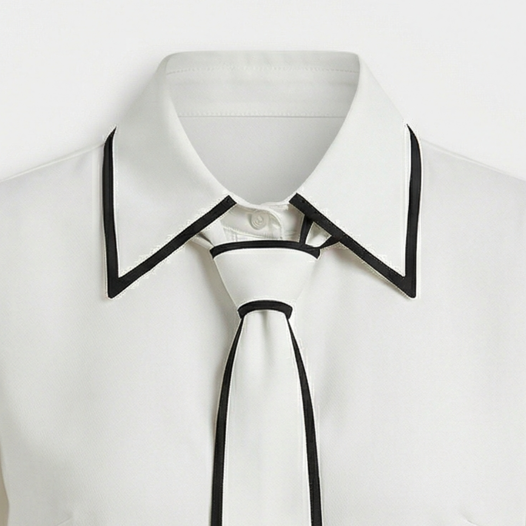 Women’s Contrast-Trim Blouse with Detachable Tie