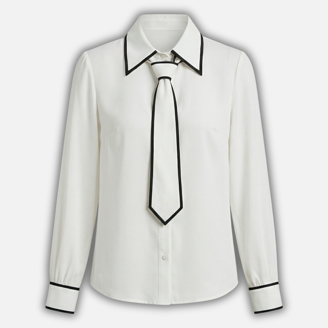 Women’s Contrast-Trim Blouse with Detachable Tie