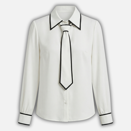 Women’s Contrast-Trim Blouse with Detachable Tie