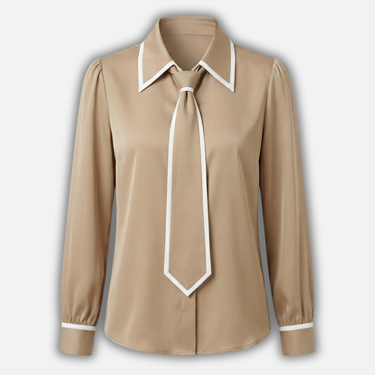 Women’s Contrast-Trim Blouse with Detachable Tie