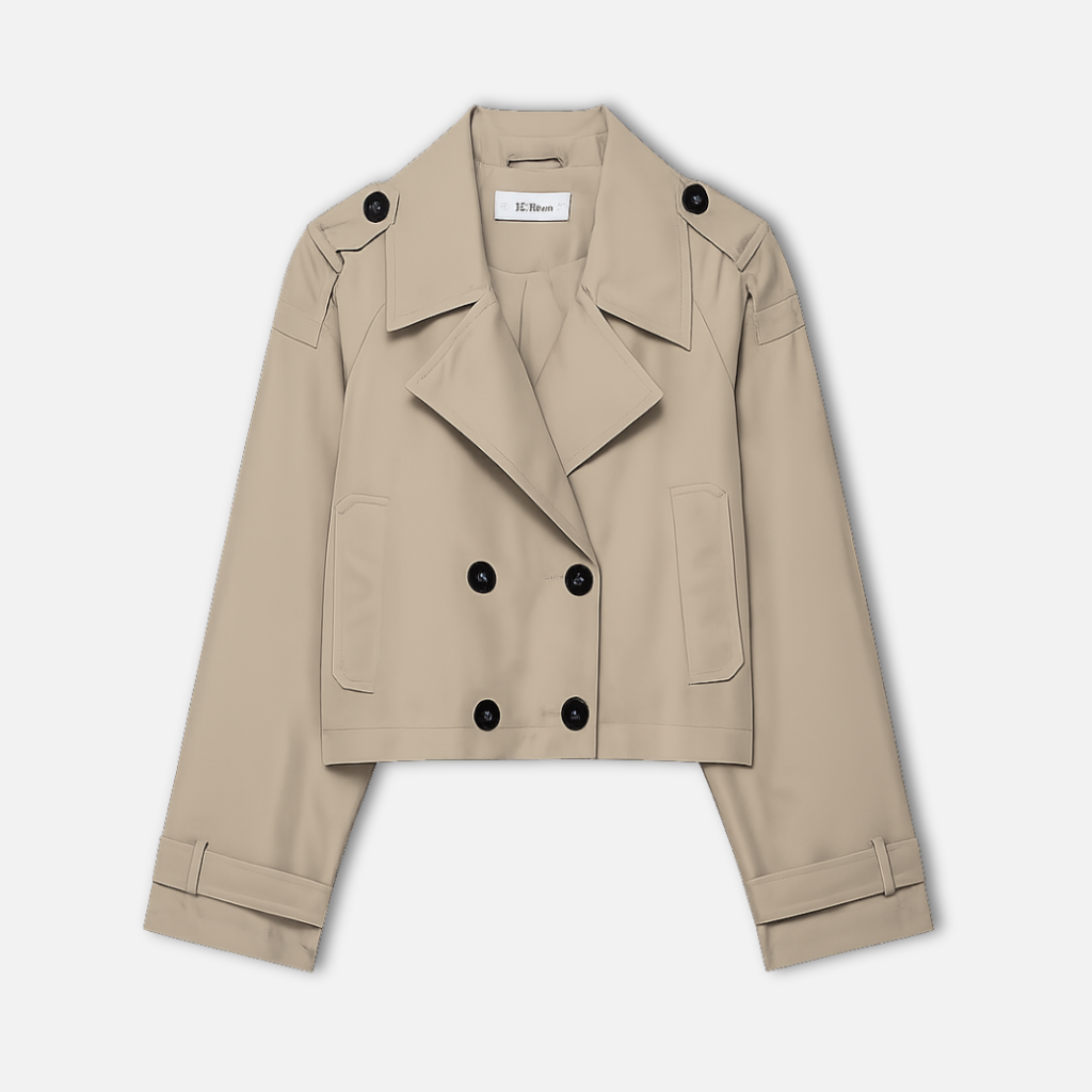 Women’s Cropped Trench Coat with Turn-Down Collar