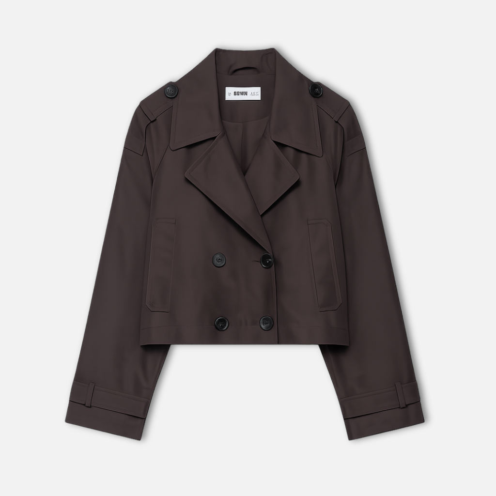 Women’s Cropped Trench Coat with Turn-Down Collar