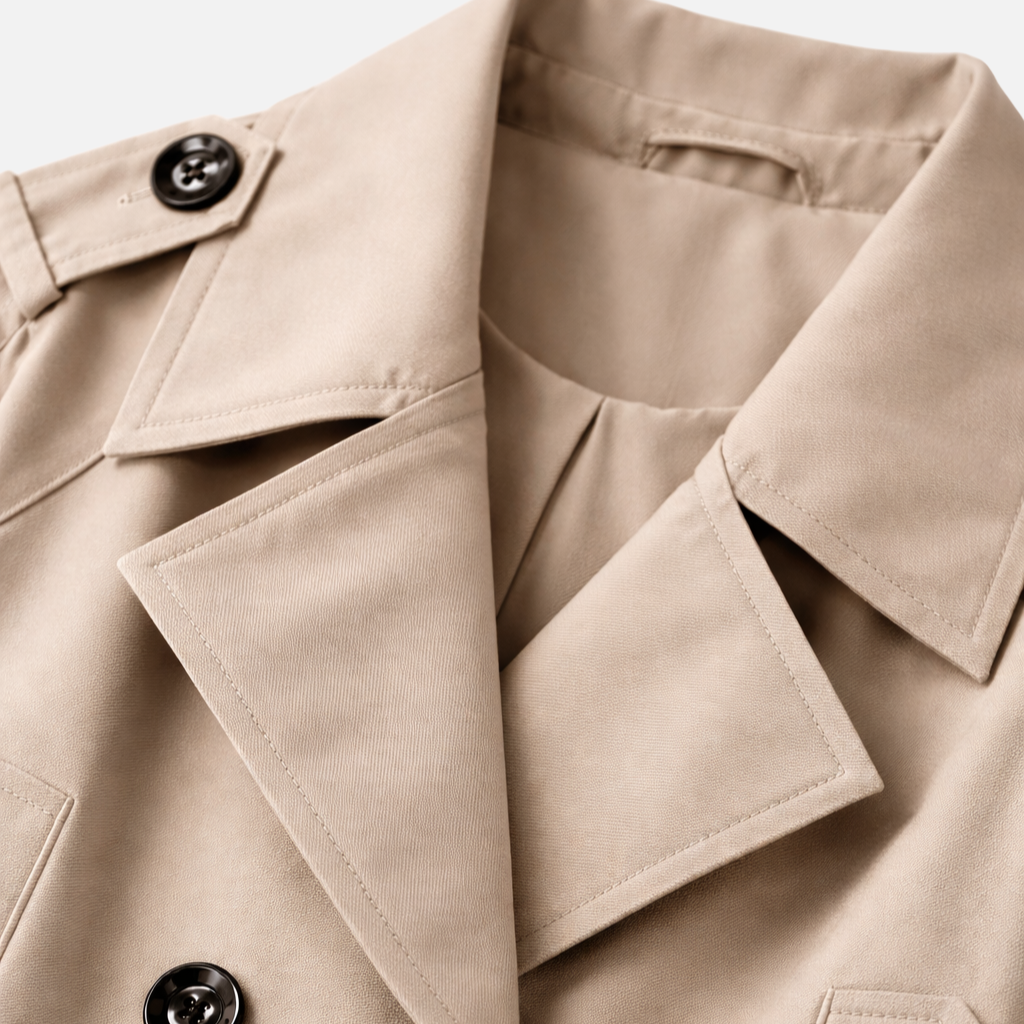 Women’s Cropped Trench Coat with Turn-Down Collar