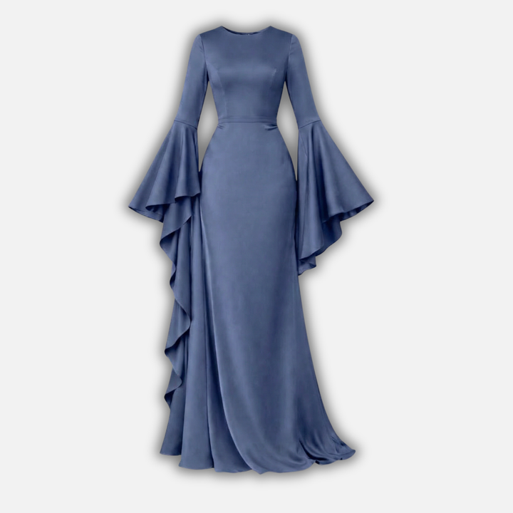 Women’s Draped Maxi Dress with Long Sleeves