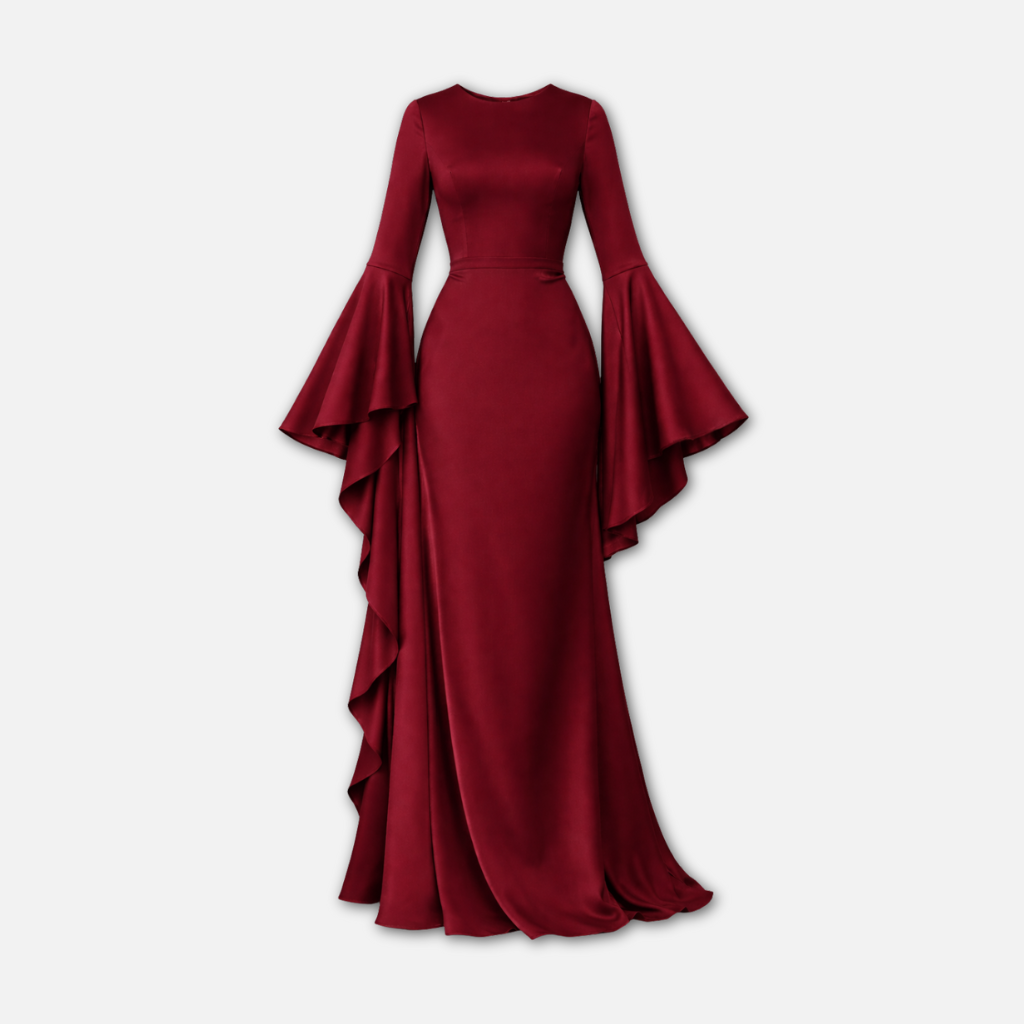 Women’s Draped Maxi Dress with Long Sleeves