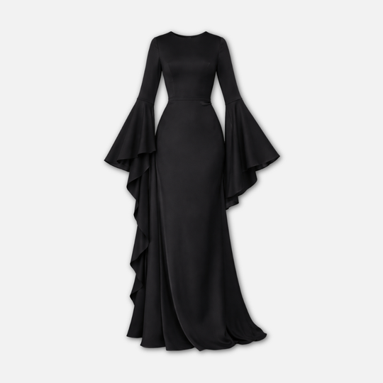 Women’s Draped Maxi Dress with Long Sleeves