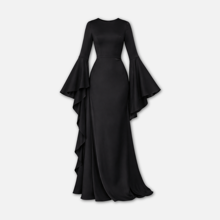 Women’s Draped Maxi Dress with Long Sleeves