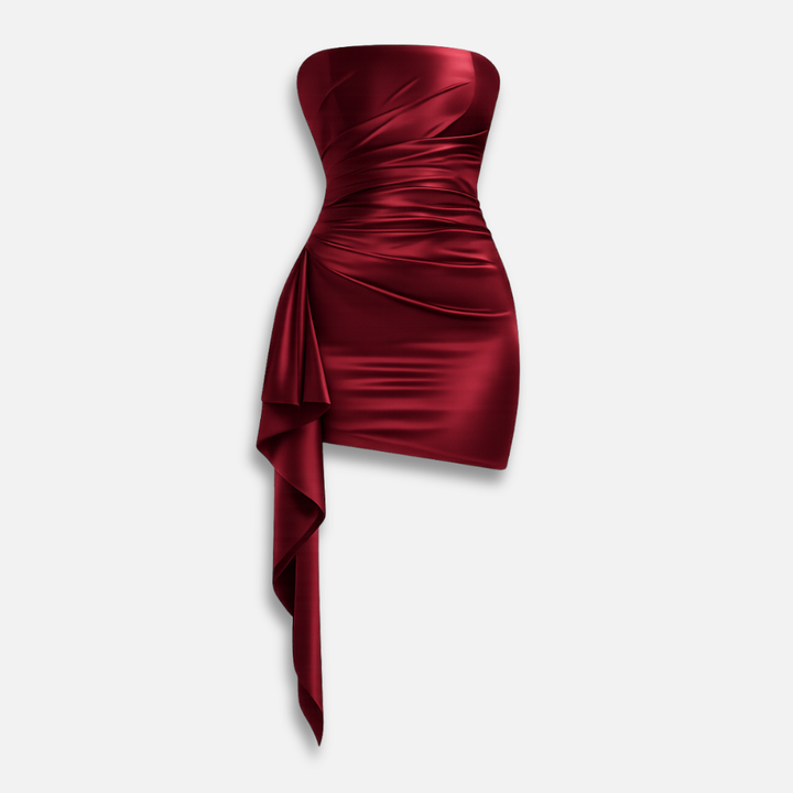Women’s Draped Mini Dress with Strapless Neckline