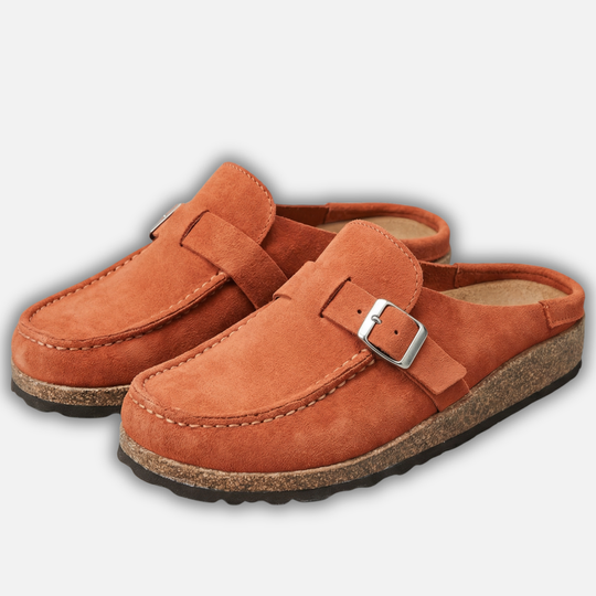 Women’s Faux Suede Mule Shoes with Buckle Strap