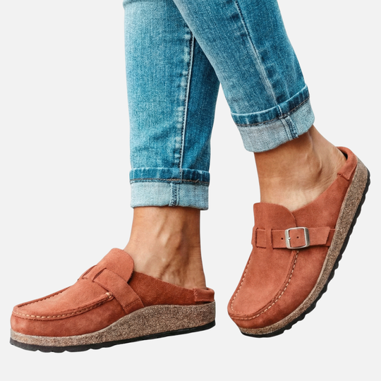 Women’s Faux Suede Mule Shoes with Buckle Strap