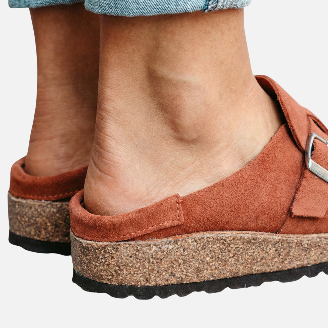 Women’s Faux Suede Mule Shoes with Buckle Strap