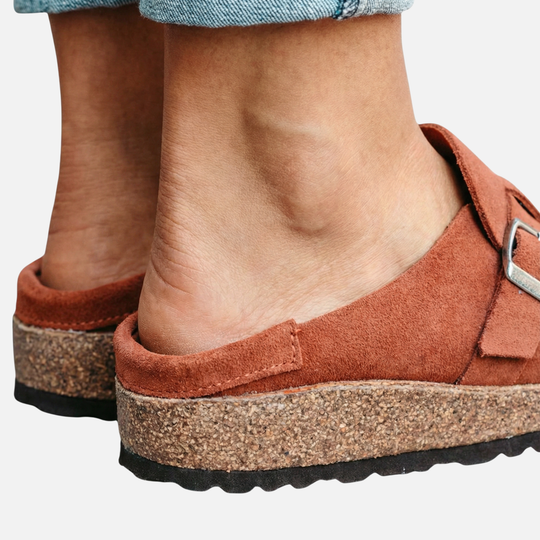 Women’s Faux Suede Mule Shoes with Buckle Strap
