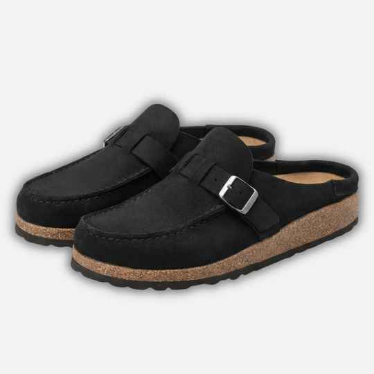 Women’s Faux Suede Mule Shoes with Buckle Strap