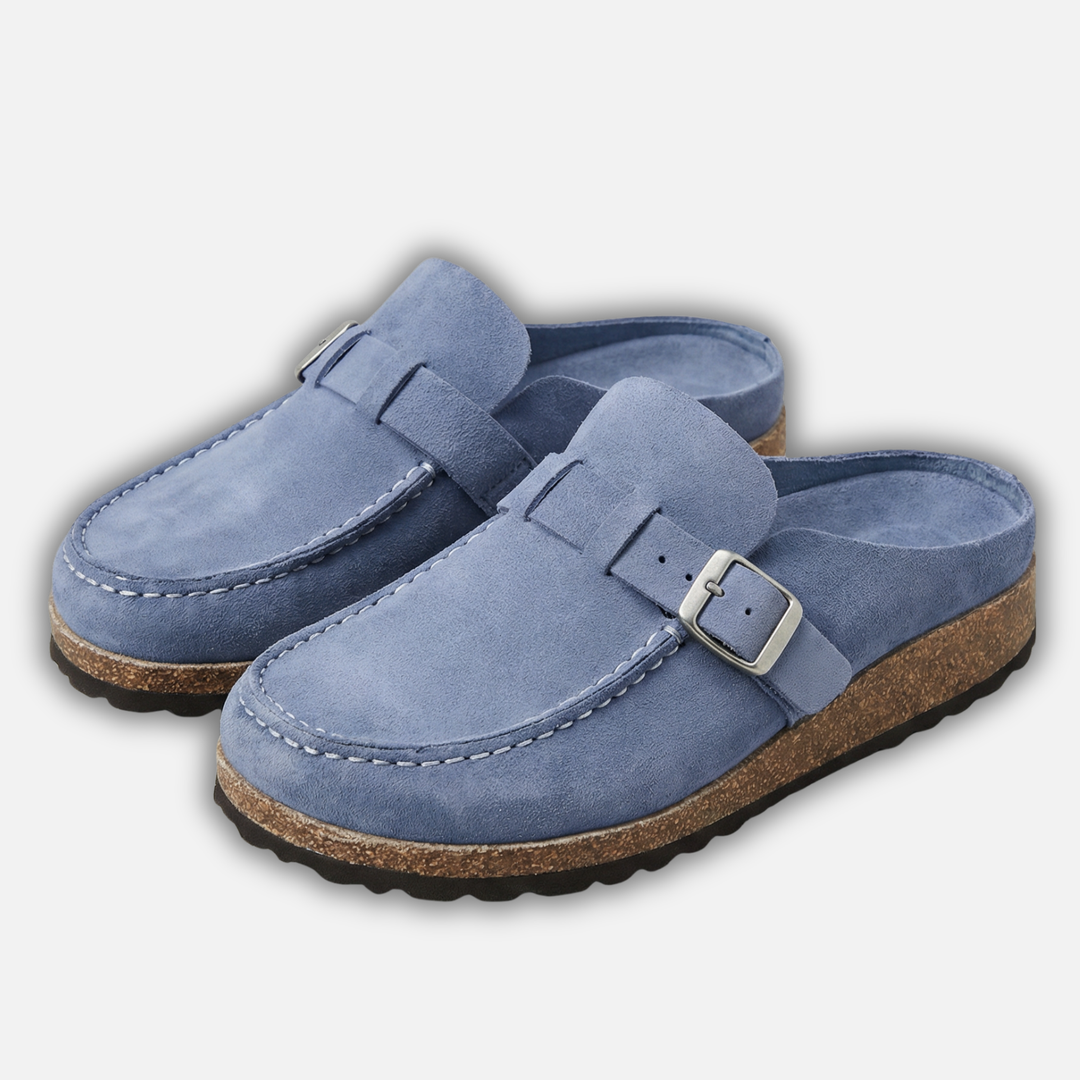 Women’s Faux Suede Mule Shoes with Buckle Strap