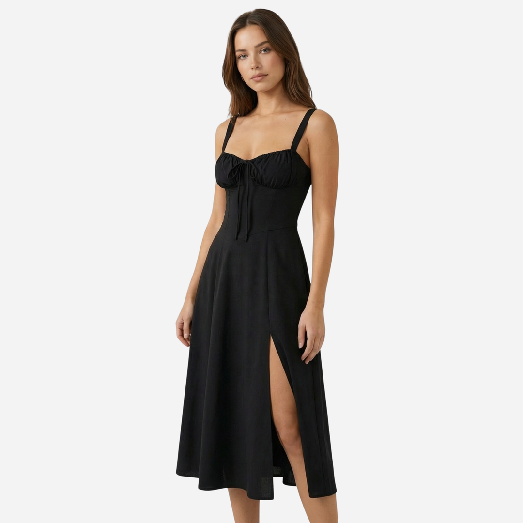 Elegant Crorset Midi Dress with Side Slit for Women
