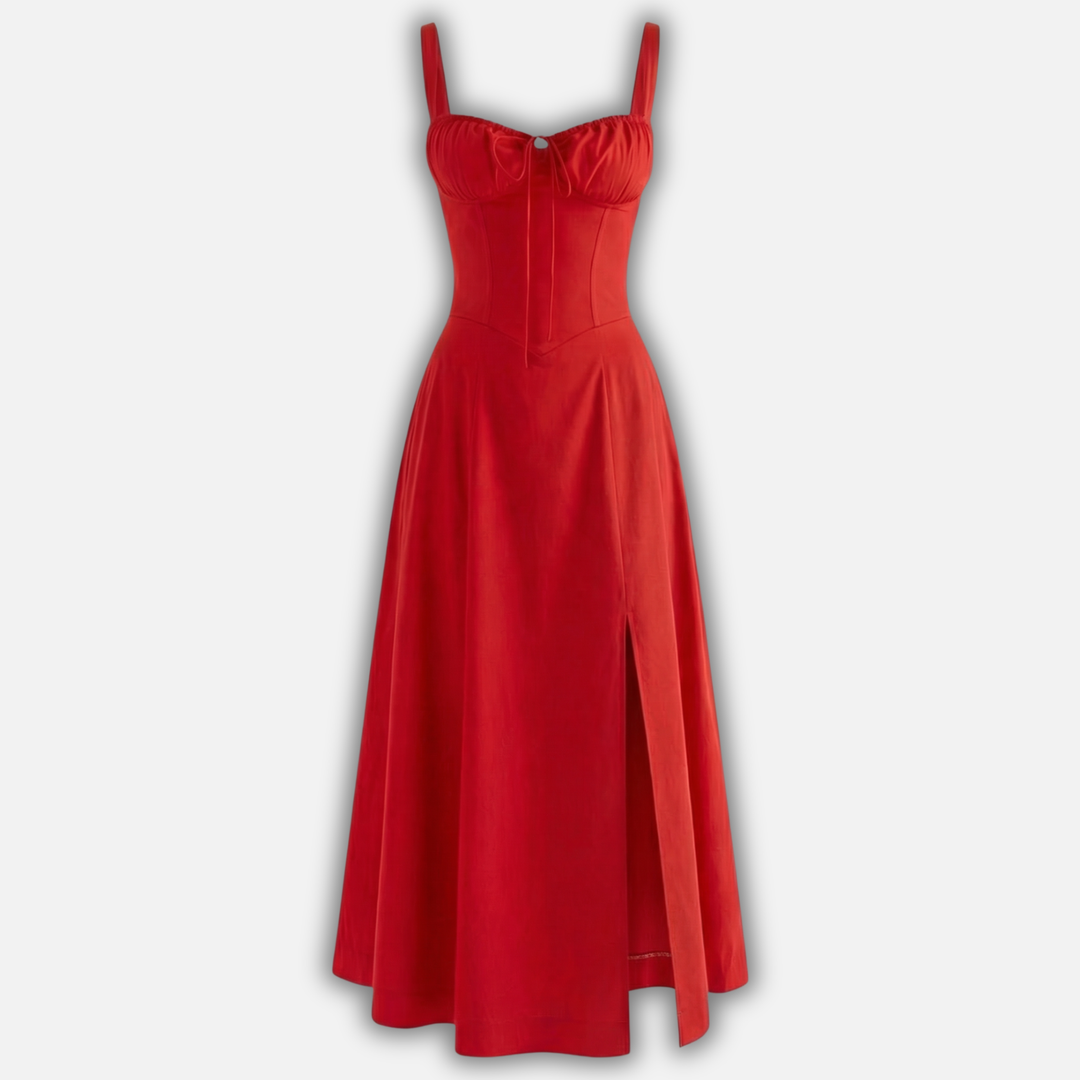 Elegant Crorset Midi Dress with Side Slit for Women