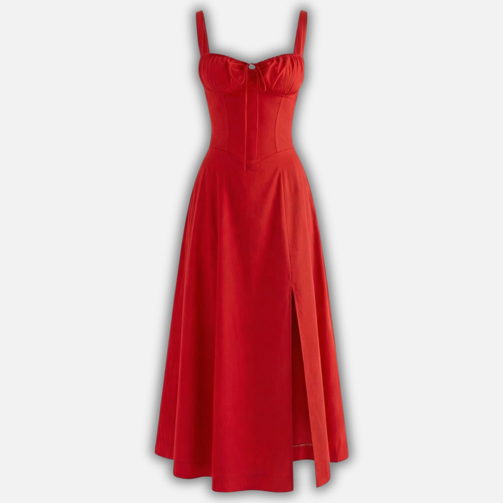 Elegant Crorset Midi Dress with Side Slit for Women