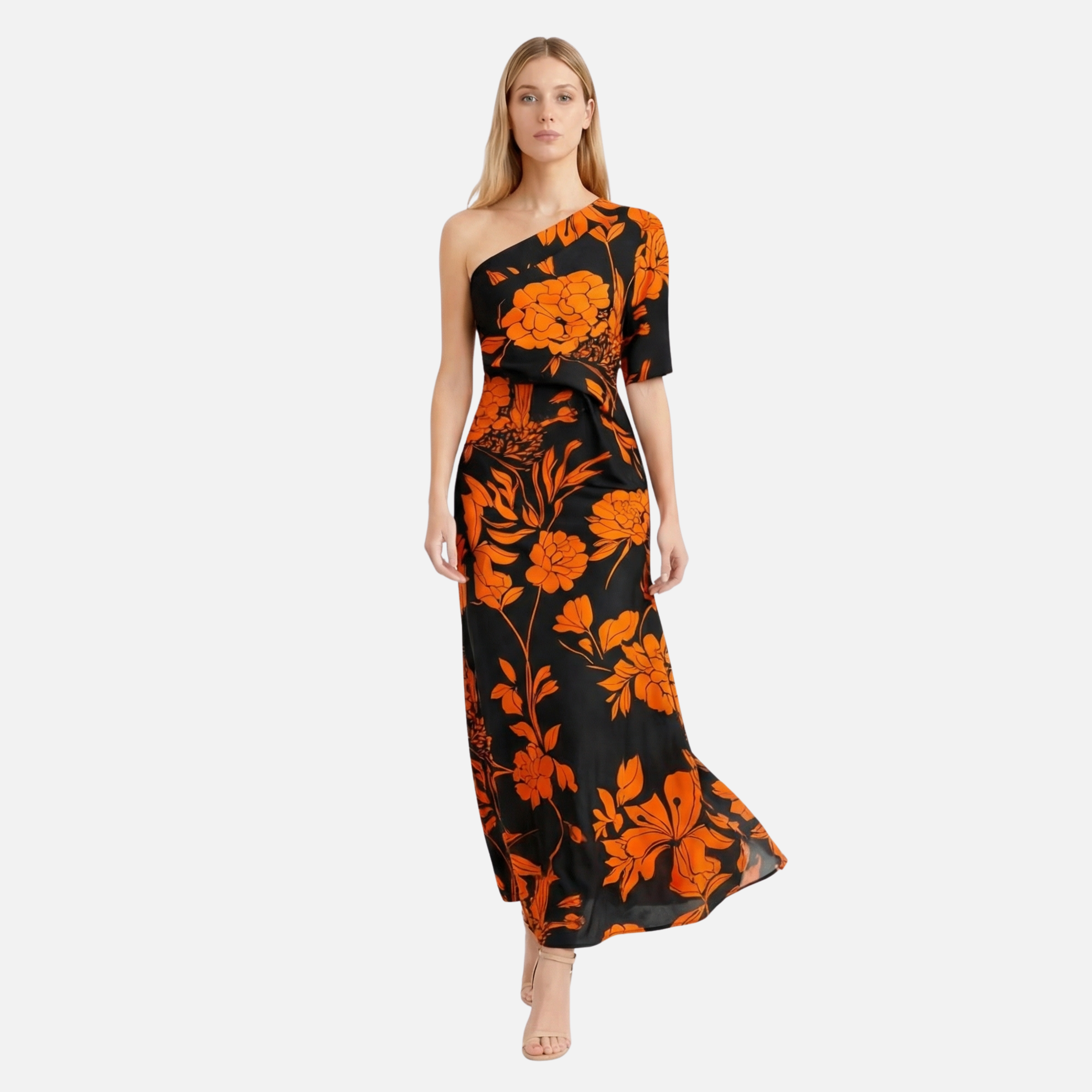 Women’s Floral One-Shoulder Maxi Dress with Side Slit