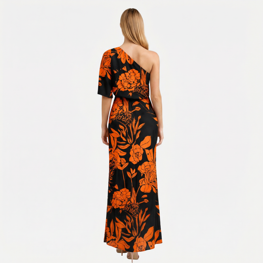 Women’s Floral One-Shoulder Maxi Dress with Side Slit