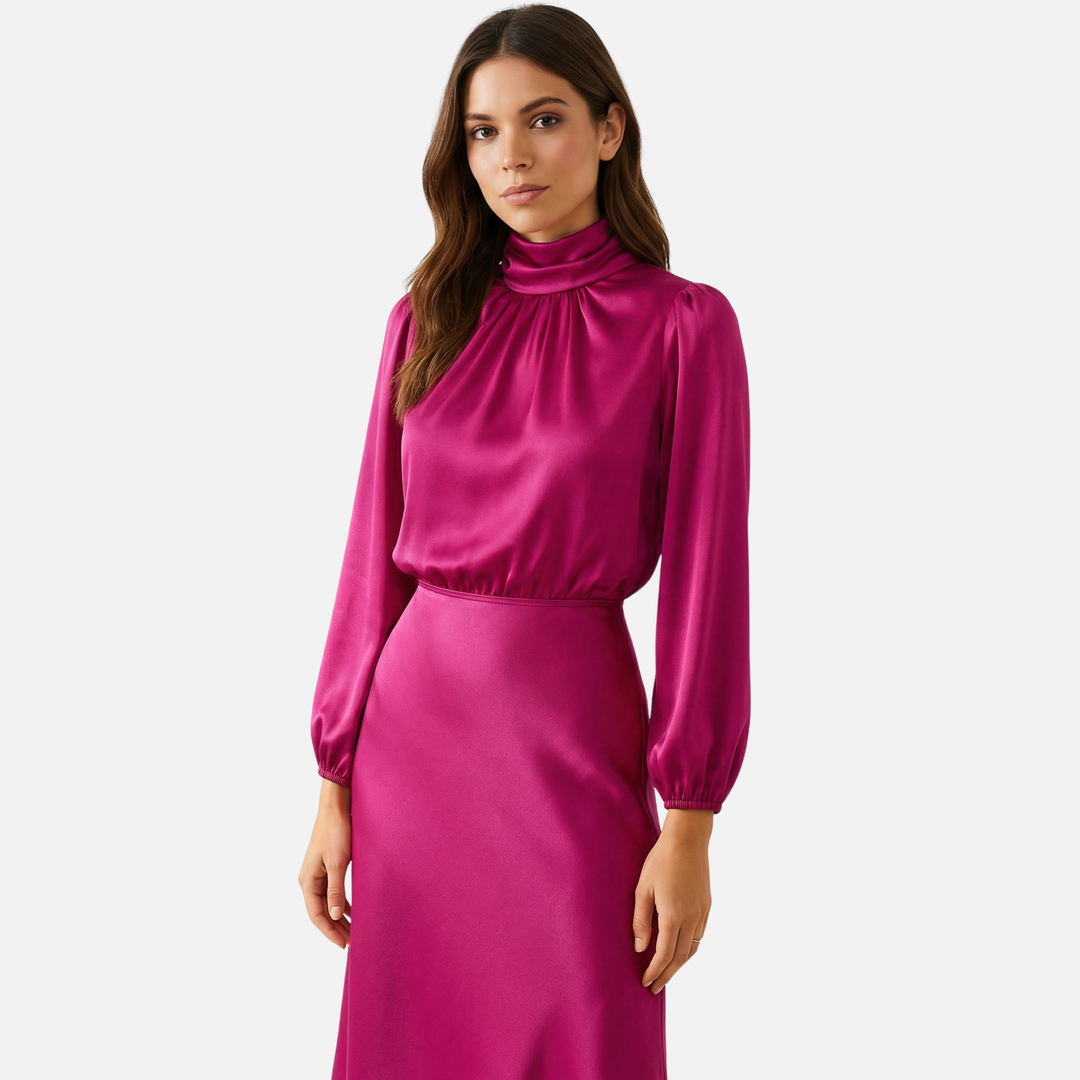 Women’s High Waist Midi Dress with Long Sleeves