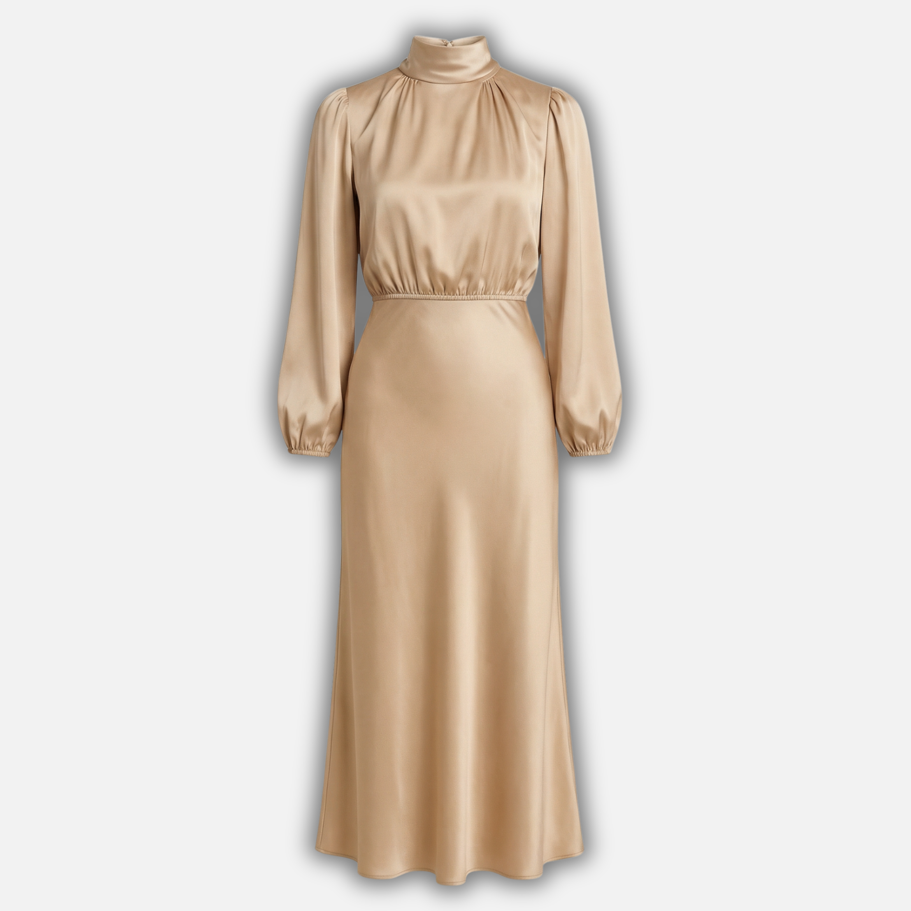 Women’s High Waist Midi Dress with Long Sleeves