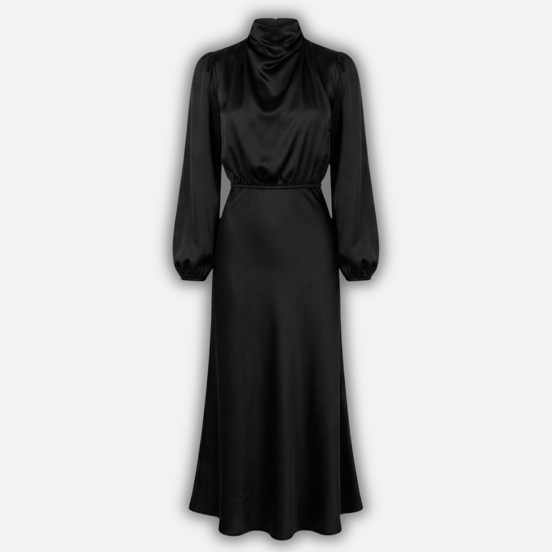 Women’s High Waist Midi Dress with Long Sleeves