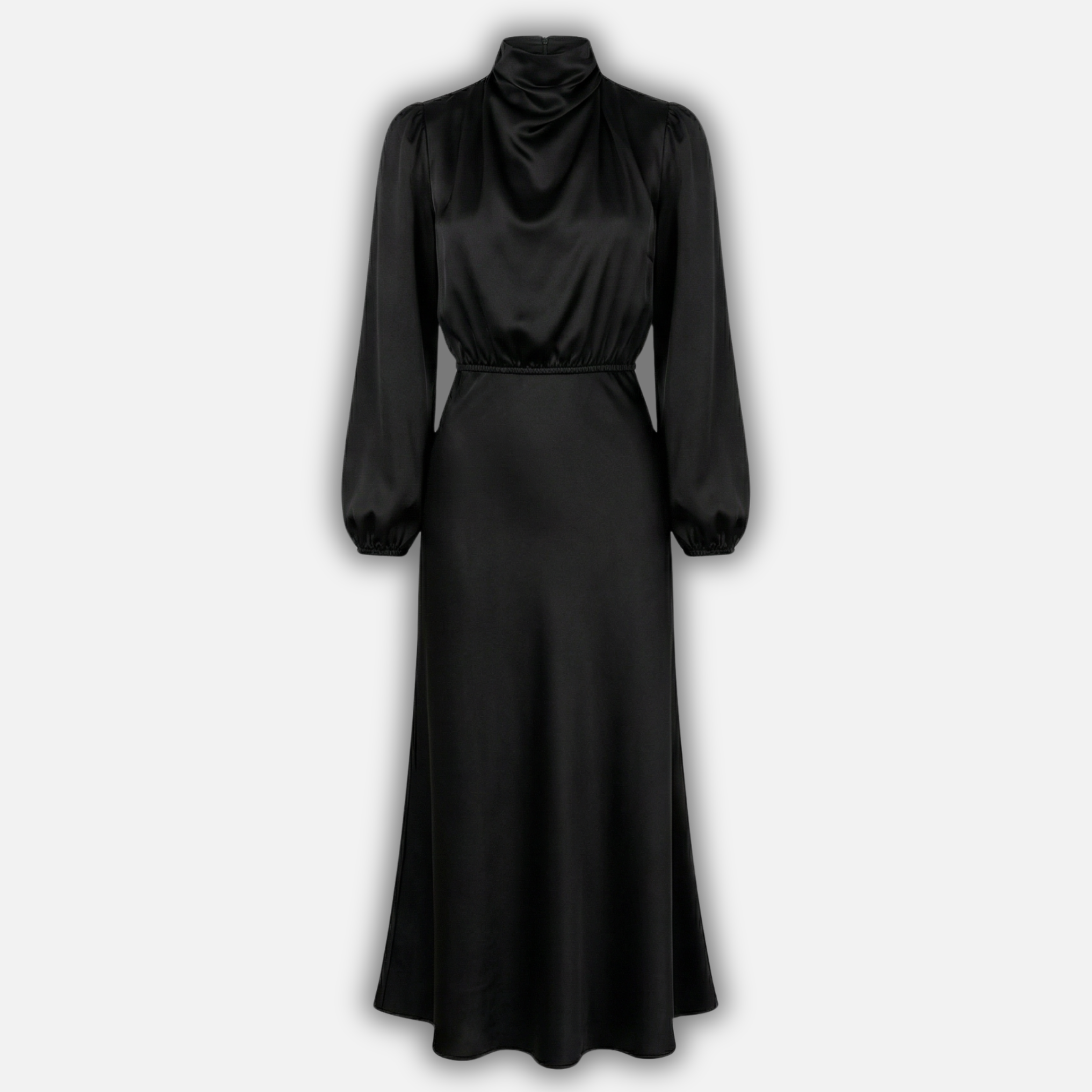 Women’s High Waist Midi Dress with Long Sleeves