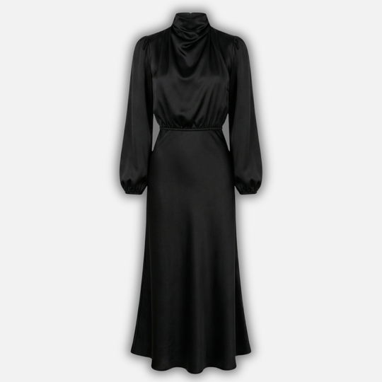 Women’s High Waist Midi Dress with Long Sleeves