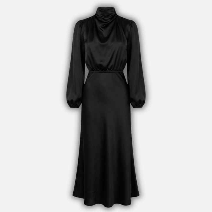 Women’s High Waist Midi Dress with Long Sleeves