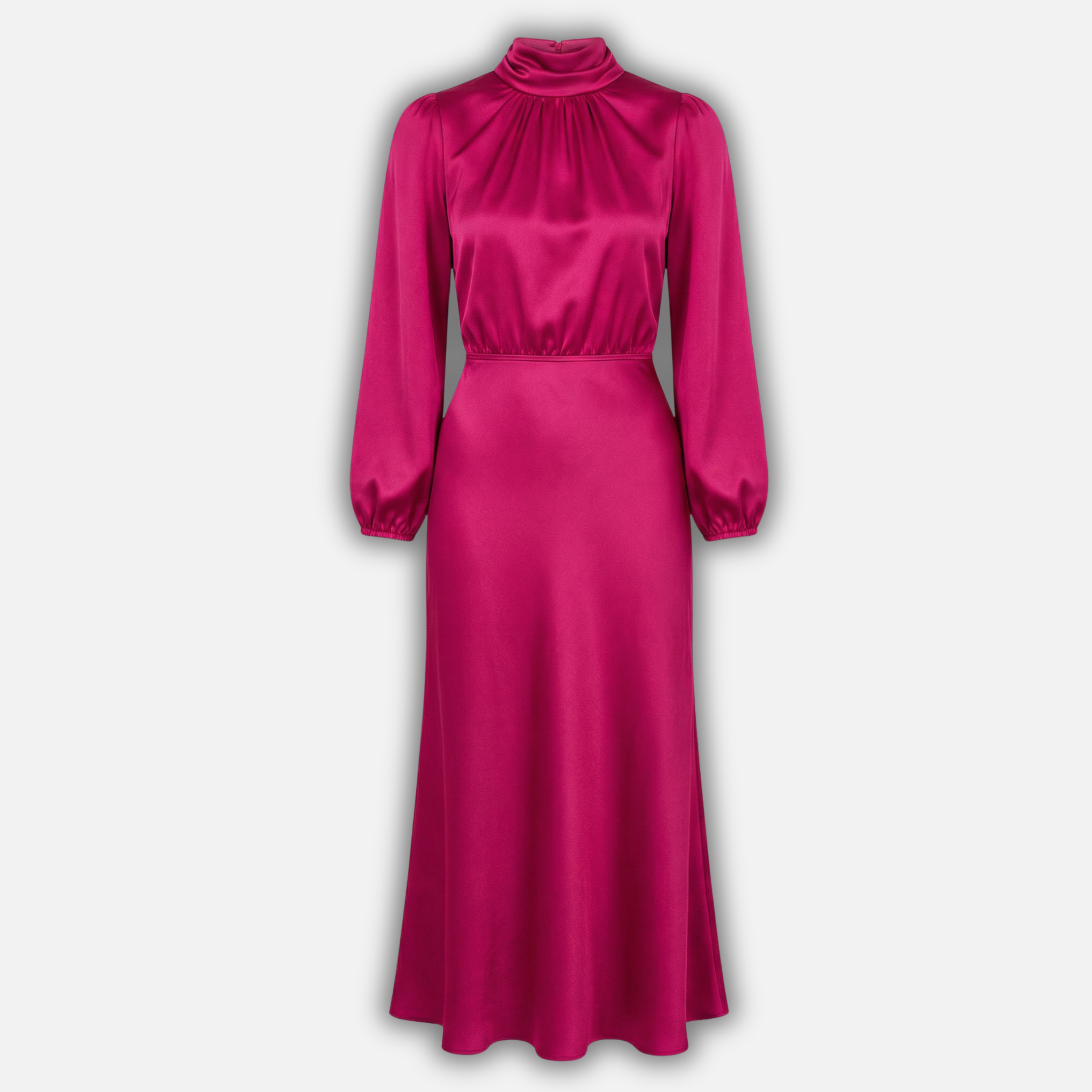 Women’s High Waist Midi Dress with Long Sleeves