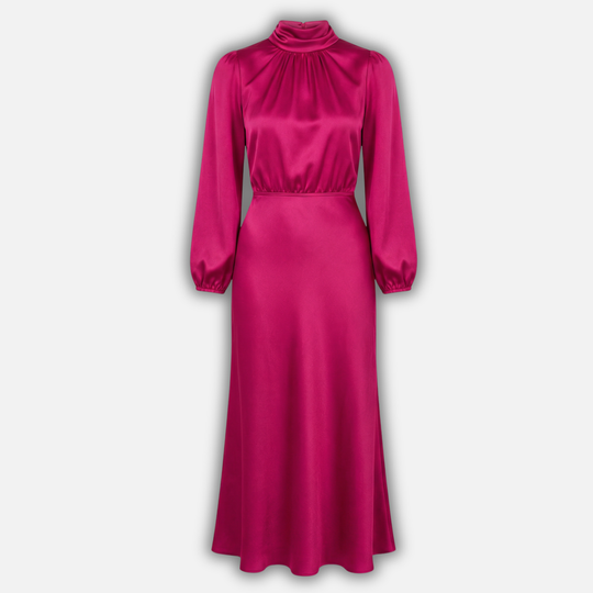 Women’s High Waist Midi Dress with Long Sleeves