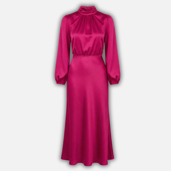 Women’s High Waist Midi Dress with Long Sleeves