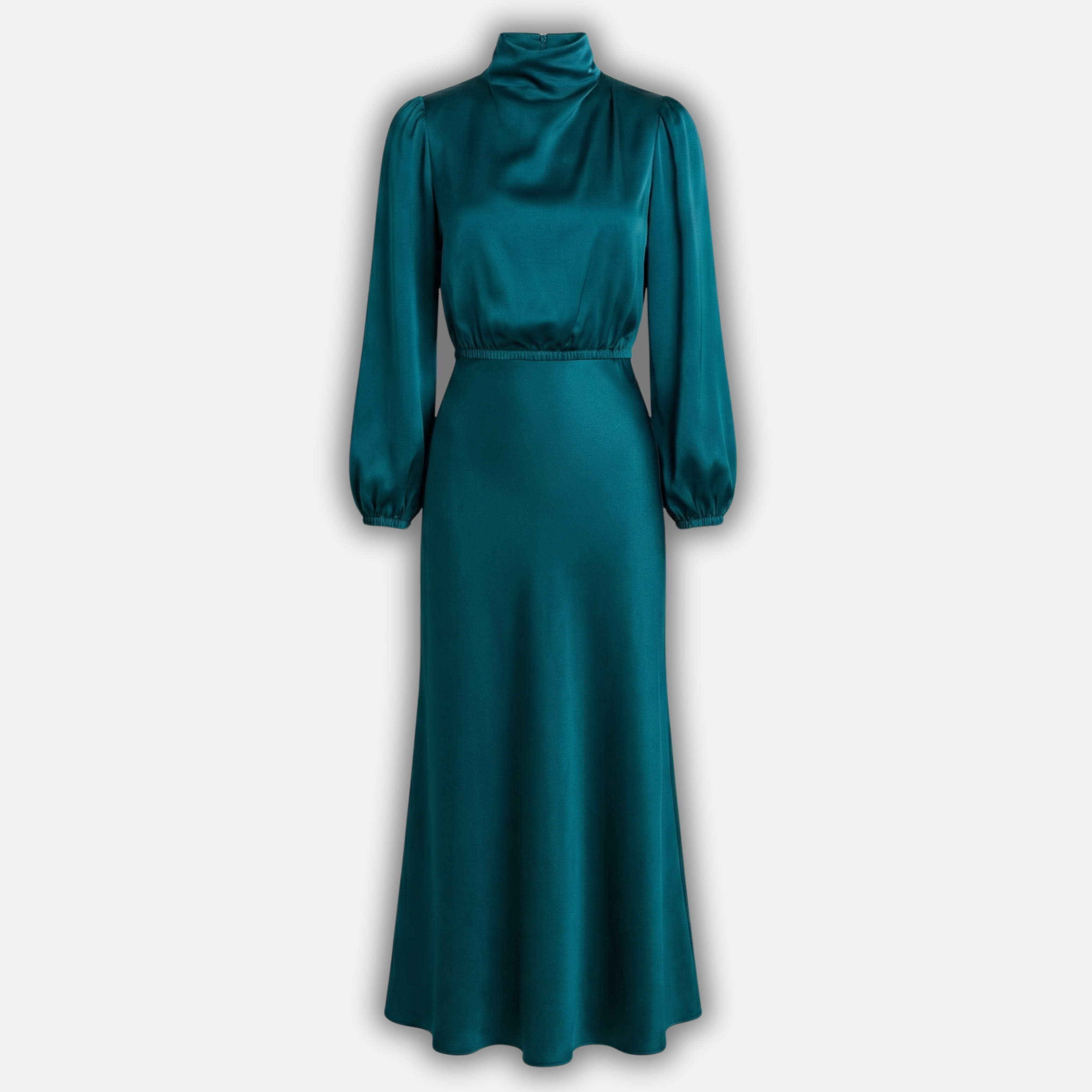 Women’s High Waist Midi Dress with Long Sleeves